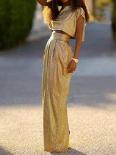 Gold High Waisted Skirt & Top Two Pieces Set